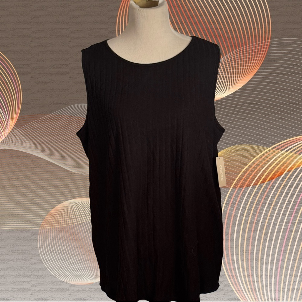 Chico's Black Pleated Relaxed Tank Top Size 3